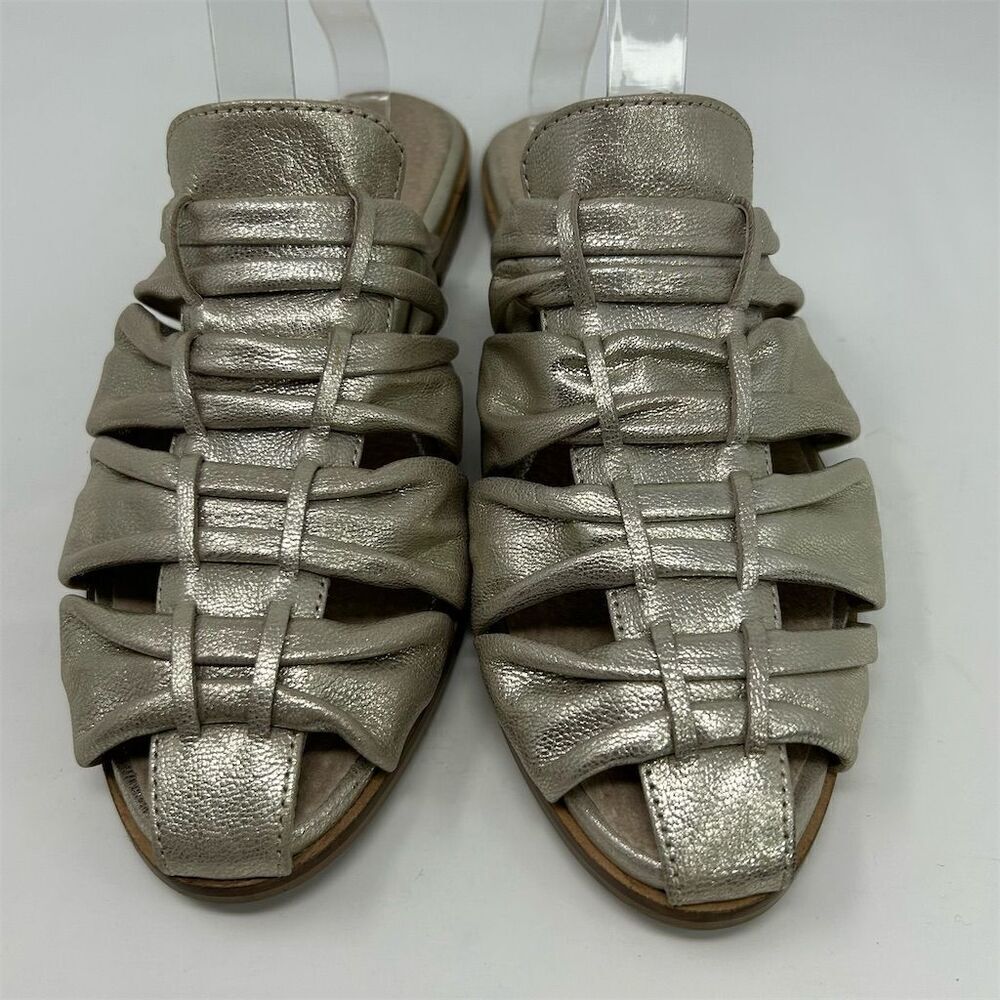 Seychelles Gold Metallic Leather Strappy Slip On Sandals Size 8 Casual Flat - Picture 5 of 12